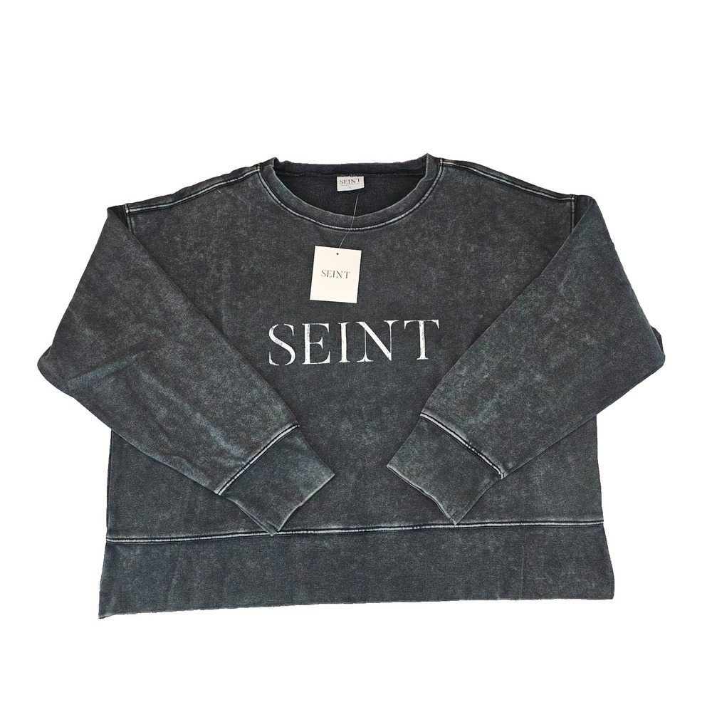 Seint Beauty Women's Cropped Sweatshirt Acid Wash Crewneck Large NWT